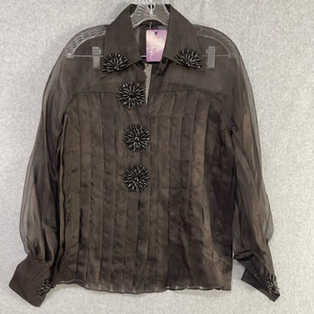The Line Truong Anh Vu Women's Long Sleeve Sheer Blouse Black Bling M NWT Many p